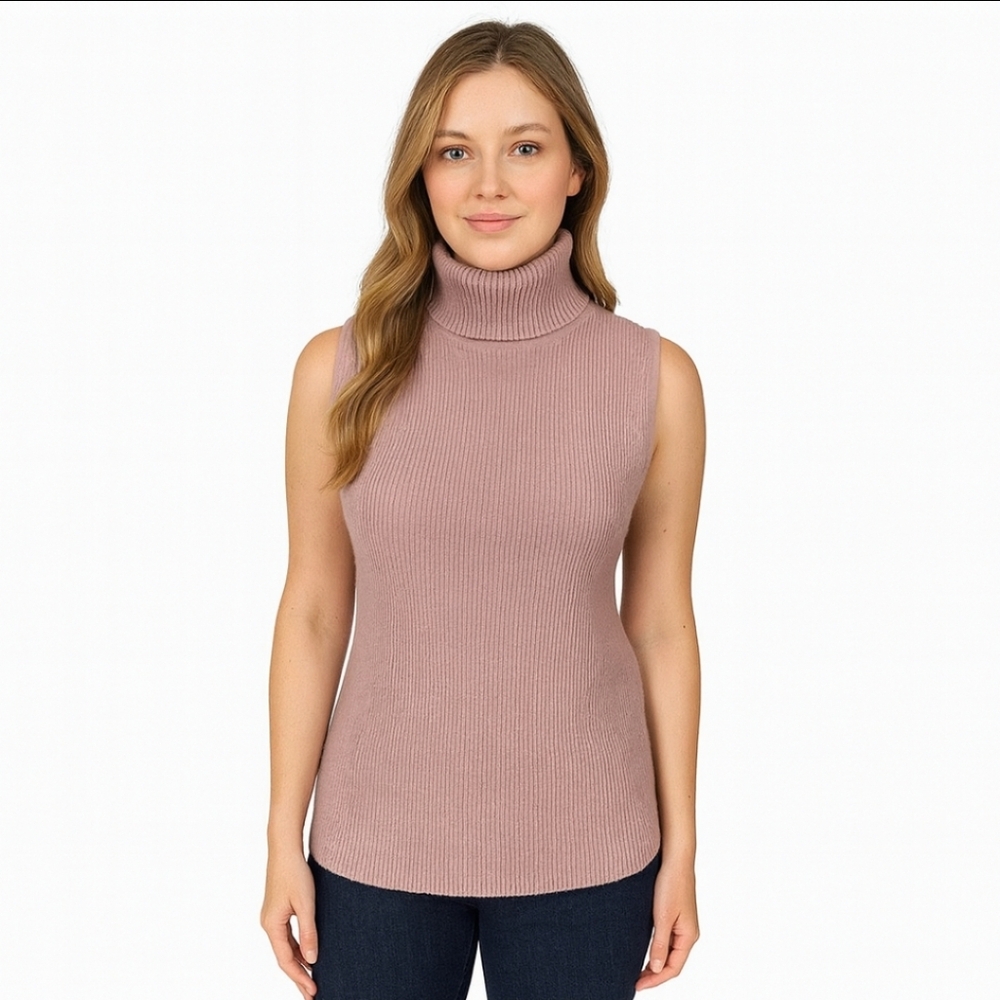 George Pink Glitter Sleeveless Womens Turtleneck Sz Large